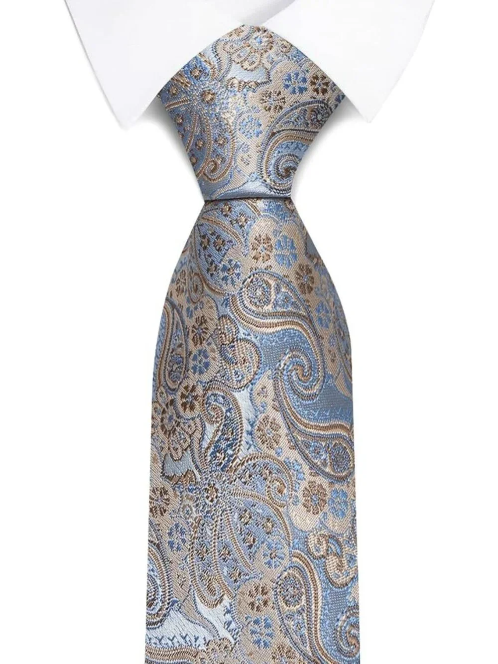 🆕Men's Beige-Blue 100% Microfiber Paisley Slim Formal Necktie For Wedding Dress
